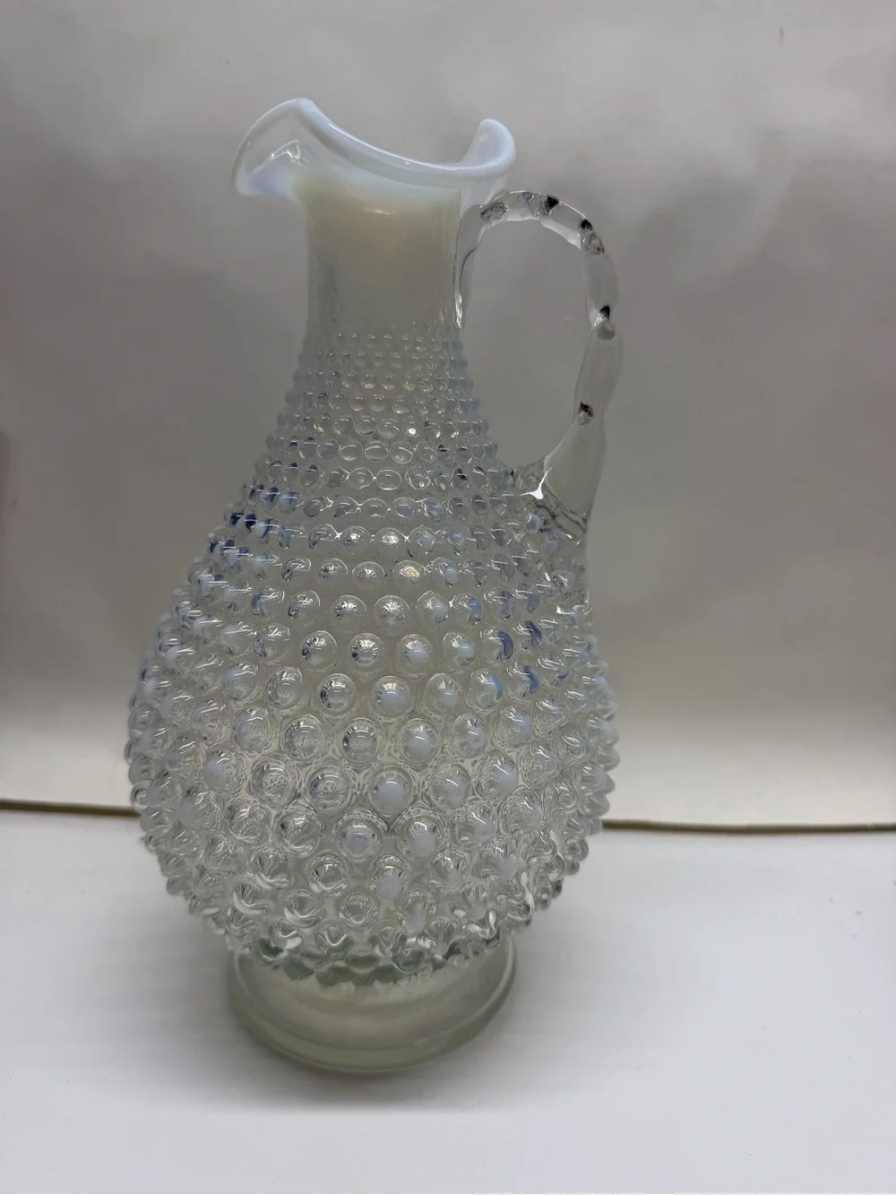 Fenton Hobnail French Glass opalescent wine decanter- Decorative White Accents